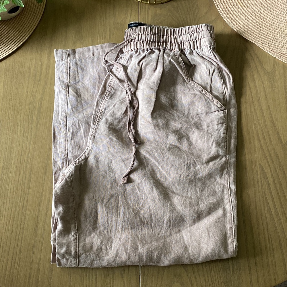 nicole miller sun washed linen ankle pants